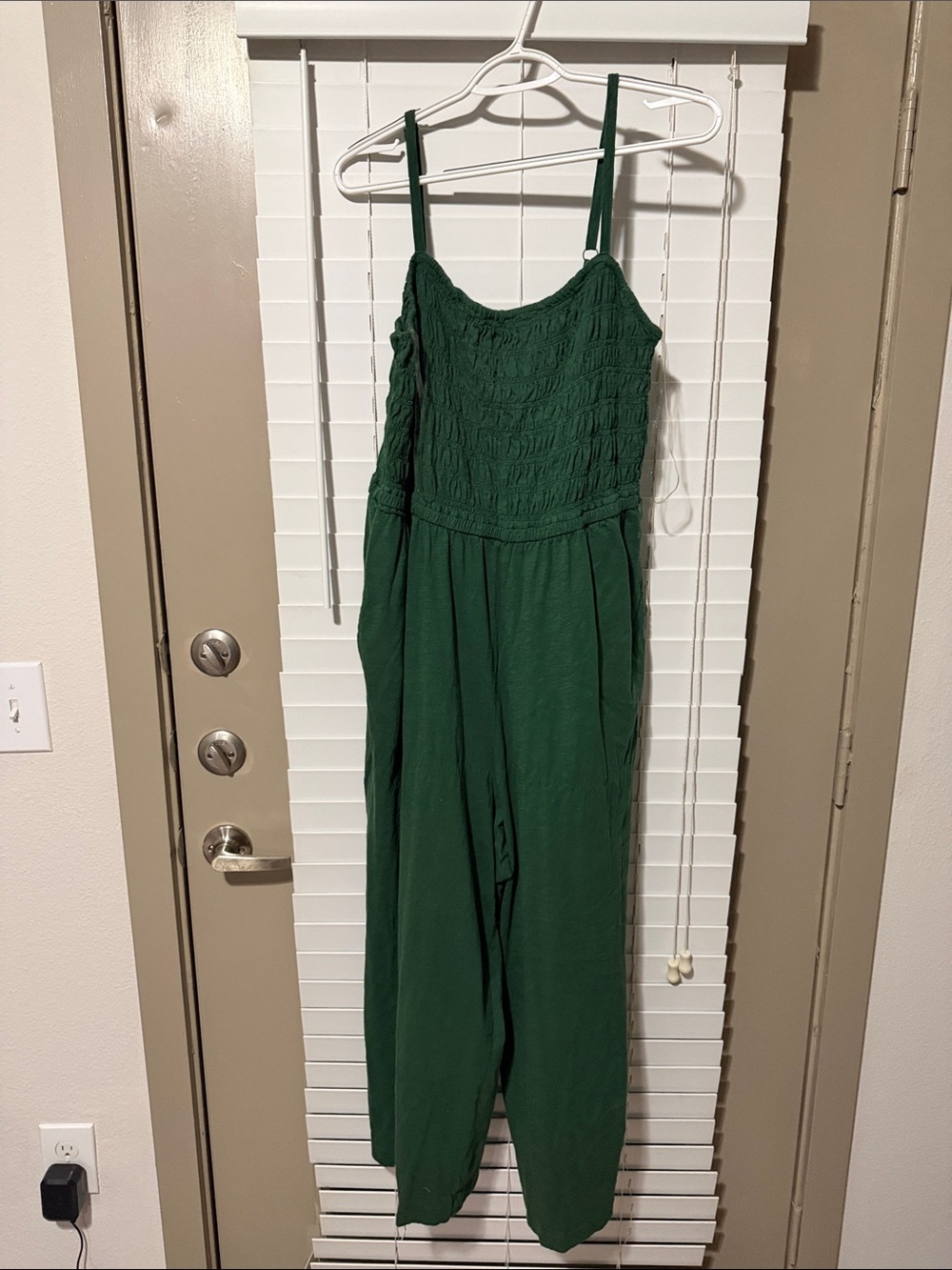 Lane Bryant Dark Green Smocked Strap Jumpsuit